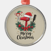 メリークリスマスヘアスタイリスト美容師クリスマスヘア メタルオーナメント (正面)