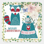 メリークリスマスベアキツネ北欧の装飾フローラ スクエアシール (正面)