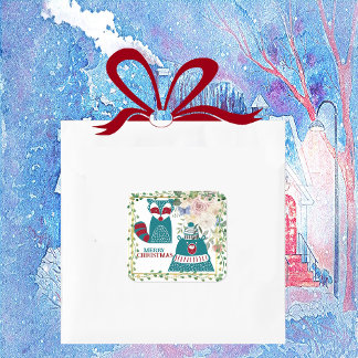 メリークリスマスベアキツネ北欧の装飾フローラ スクエアシール