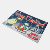 メリークリスマスベアーズ冬の雪のホリデーシーン ドアマット (アングル)