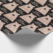 メリークリスマスベアーブラックピンクローズ金ゴールドグリッター ラッピングペーパー (角)