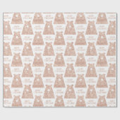 メリークリスマスベアーホワイトピンクローズ金ゴールドグリッター ラッピングペーパー (フラット)