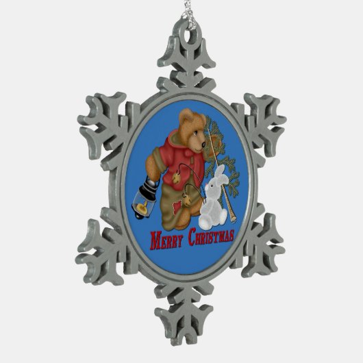 メリークリスマスベア&バニースノーフレークオーナメント スノーフレークピューターオーナメント (左)