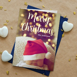 メリークリスマスベイビー写真リアルゴールド 箔グリーティングカード