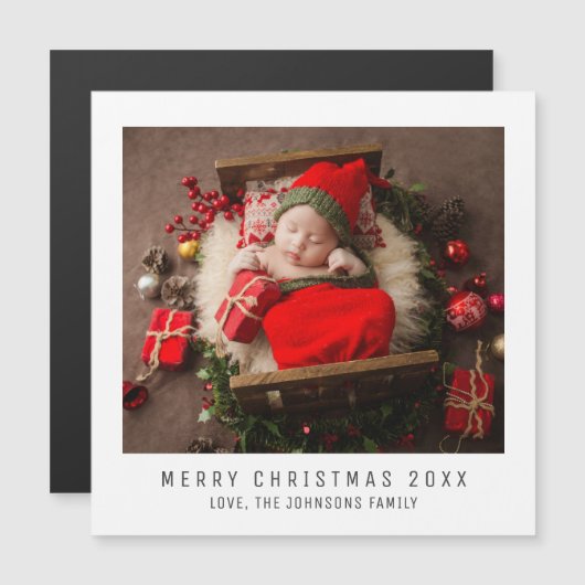 メリークリスマスベビーキッズフォトギフト記念アイディア マグネット招待状 (正面/裏面)