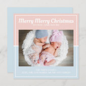 メリークリスマスベビーブルーピンクボーイガールツインズ シーズンカード (正面/裏面)