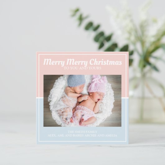 メリークリスマスベビーブルーピンクボーイガールツインズ シーズンカード (スタンド正面)