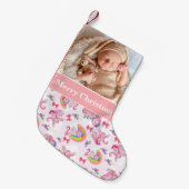 メリークリスマスベビー写真ユニコーン スモールクリスマスストッキング (正面 (吊り時))