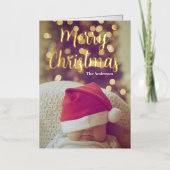 メリークリスマスベビー写真実在金ゴールド 箔グリーティングカード (正面)