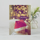 メリークリスマスベビー写真実在金ゴールド 箔シーズンカード (立ち正面)