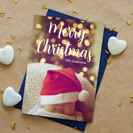 メリークリスマスベビー写真実在金ゴールド 箔シーズンカード
