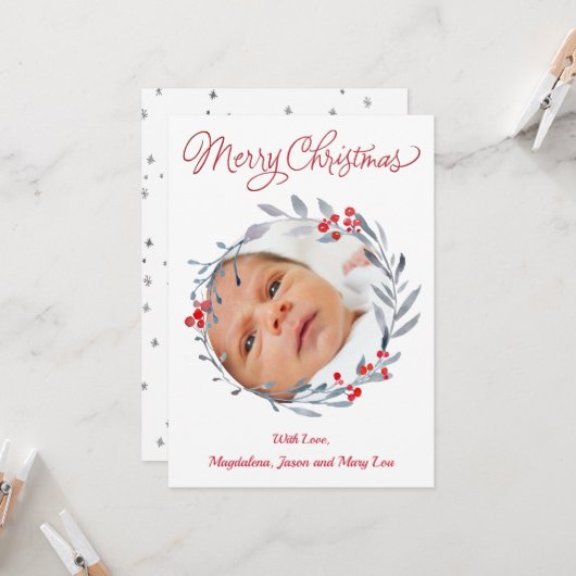 メリークリスマスベビー発表カード カード (正面/裏面インサイチュ)