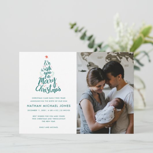 メリークリスマスベビー誕生フォトホリデーカード シーズンカード (スタンド正面)