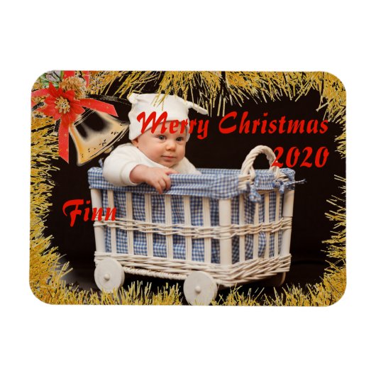 メリークリスマスベビー/カスタム子供の写真と名前 マグネット (横)