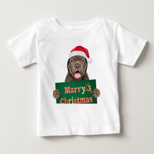 「メリークリスマスベビーTシャツ – かわいい休日 ベビーTシャツ (正面)