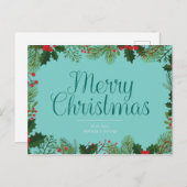 メリークリスマスベリーとパーソナライズされた葉 ポストカード (正面/裏面)