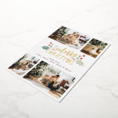 メリークリスマスベリーの葉の家族の写真コラージュ 箔シーズンカード (回転した状態)