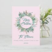 メリークリスマスベリーティール(緑がかった色)モノグラムミントピンクビップ 招待状 (スタンド正面)