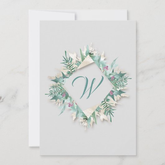 メリークリスマスベリーフレームモノグラムグレーティール(緑がかった色) 招待状 (裏面)