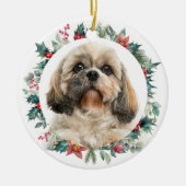 メリークリスマスベリーペットドッグパーソナライズされた写真 セラミックオーナメント (正面)
