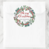 メリークリスマスベリーリースの常緑ラウンドラベル ラウンドシール (バッグ)