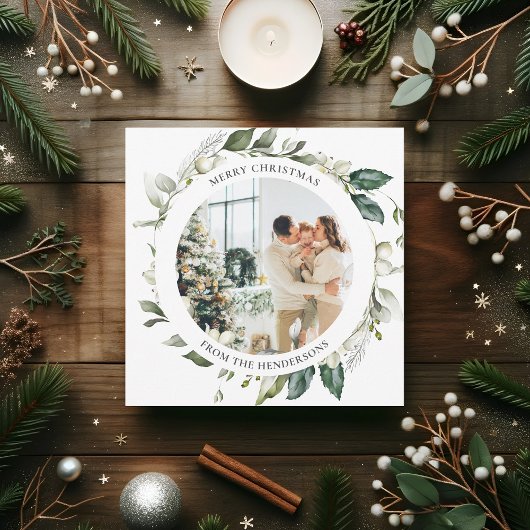 メリークリスマスベリーリースフォトホリデーカード シーズンカード