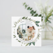 メリークリスマスベリーリースフォトホリデーカード シーズンカード (スタンド正面)