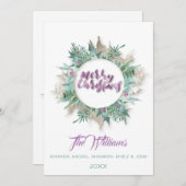 メリークリスマスベリーリースモノグラムホワイト 招待状 (正面/裏面)