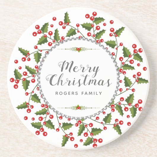 メリークリスマスベリーリース&モダンタイポグラフィ コースター (正面)