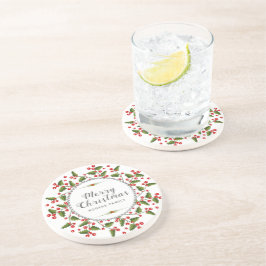 メリークリスマスベリーリース&モダンタイポグラフィ コースター