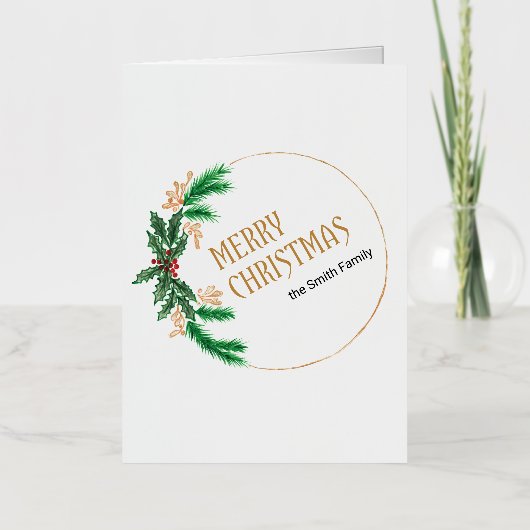 メリークリスマスベリーリース 箔グリーティングカード (正面)