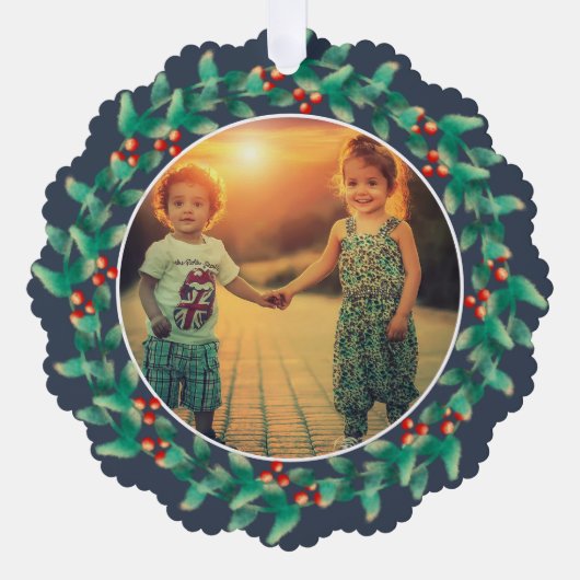 メリークリスマスベリー写真紙オーナメントカード オーナメントカード (正面)