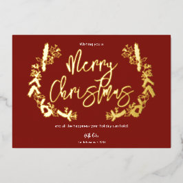 メリークリスマスベリー葉ズリースレッド 箔シーズンカード