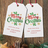 メリークリスマスベリー金ゴールドスターズスノーフレークスファミリー ギフトタグ