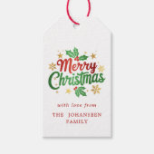 メリークリスマスベリー金ゴールドスターズスノーフレークスファミリー ギフトタグ (正面)