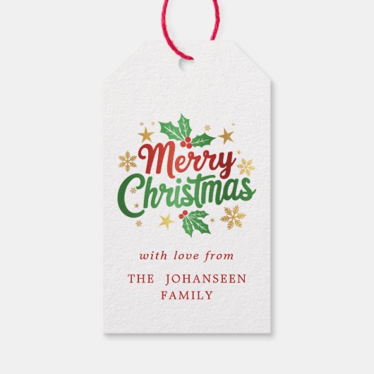 メリークリスマスベリー金ゴールドスターズスノーフレークスファミリー ギフトタグ (裏面)