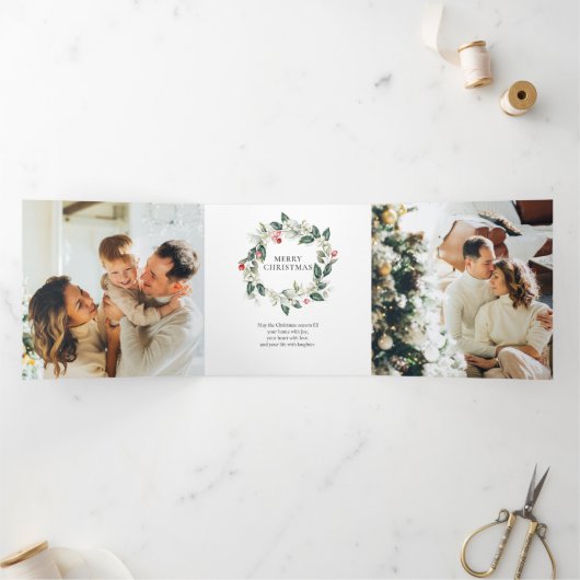 メリークリスマスベリ葉ーの写真 三つ折りクリスマスカード (内部)