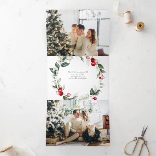 メリークリスマスベリ葉ーの写真 三つ折りクリスマスカード (内部)