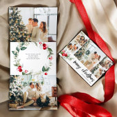 メリークリスマスベリ葉ーの写真 三つ折りクリスマスカード