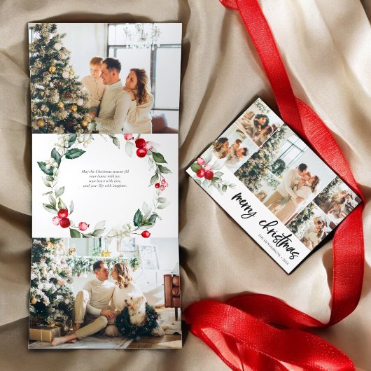 メリークリスマスベリ葉ーの写真 三つ折りクリスマスカード