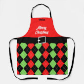 メリークリスマスベルトと赤アーガイル色 エプロン (正面)