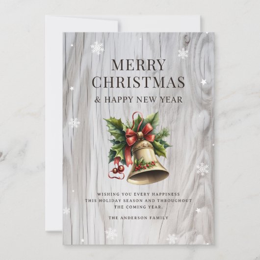 メリークリスマスベルホリースノーフレーク素朴 シーズンカード (正面)