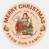 メリークリスマスベーキングバニーファミリークラシックラウンド ラウンドシール (正面)