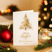 メリークリスマスベージュの木の写真年レビュー シーズンカード