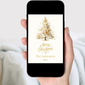 メリークリスマスベージュの木の写真年レビュー シーズンカード