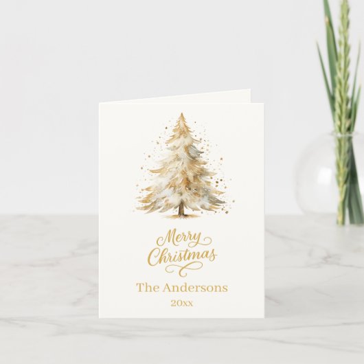 メリークリスマスベージュの木の写真年レビュー シーズンカード (正面)