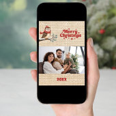 メリークリスマスベージュバーラップレトロフクロウのフォトカード シーズンカード