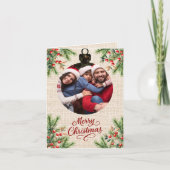 メリークリスマスベージュバーラップ写真年レビュー シーズンカード (正面)