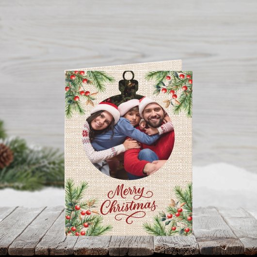 メリークリスマスベージュバーラップ写真年レビュー シーズンカード