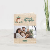 メリークリスマスベージュバーラップ写真年レビュー シーズンカード (正面)